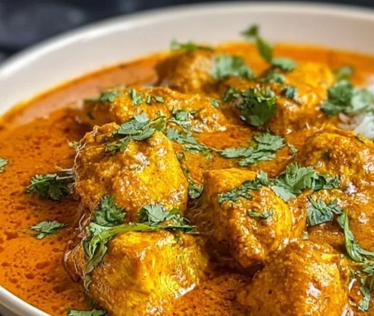Delicious homemade Chicken Curry Indian recipe served in a bowl.