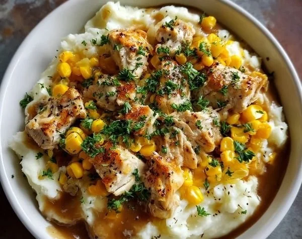 Delicious Chicken Mashed Potato Bowls served with fresh ingredients