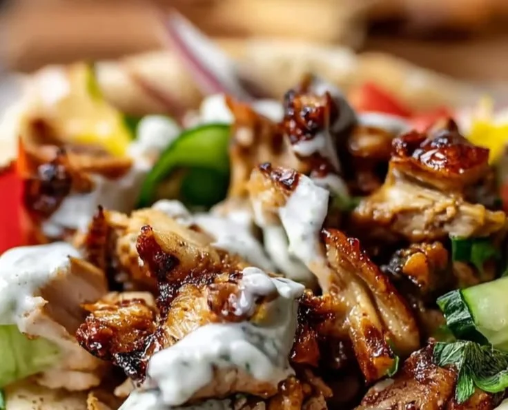 Delicious Chicken Shawarma served with Garlic Sauce and fresh vegetables