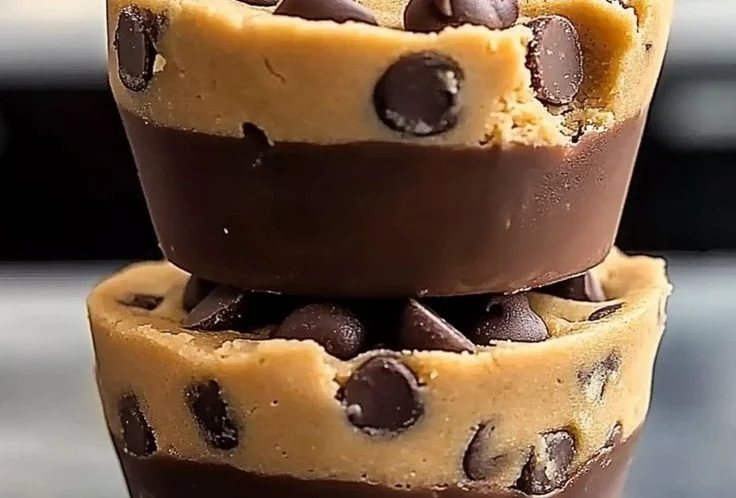 Chocolate chip cookie dough cups on a plate ready to enjoy