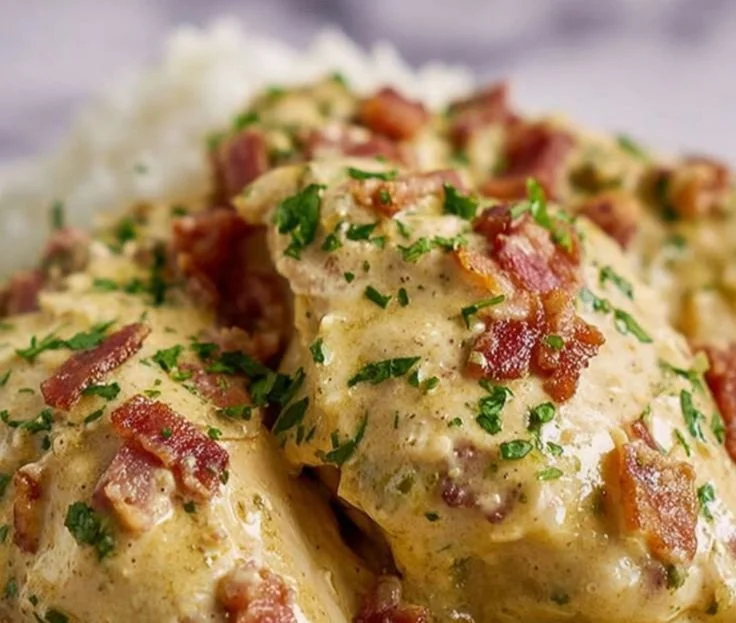 Crock Pot Crack Chicken with creamy sauce in a slow cooker