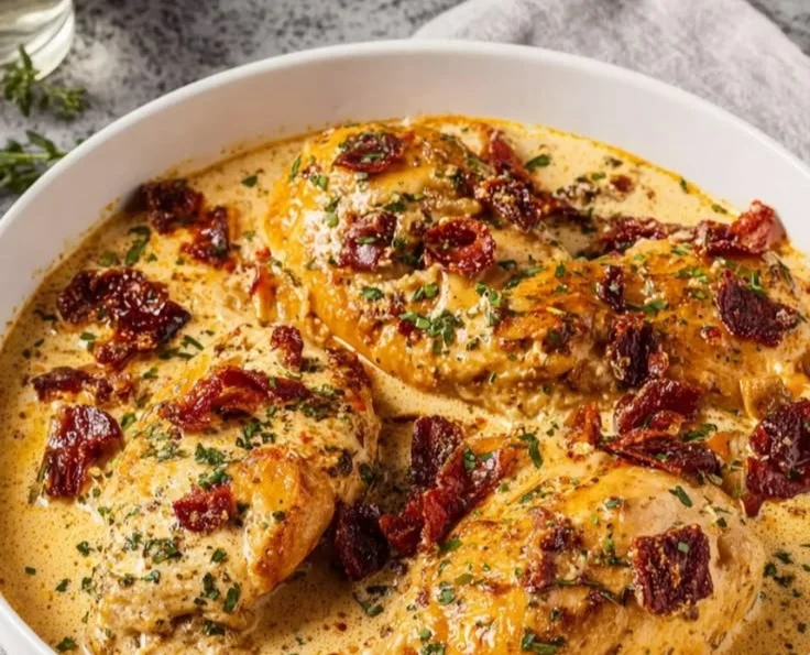 Crock Pot Marry Me Chicken served with creamy sauce and herbs