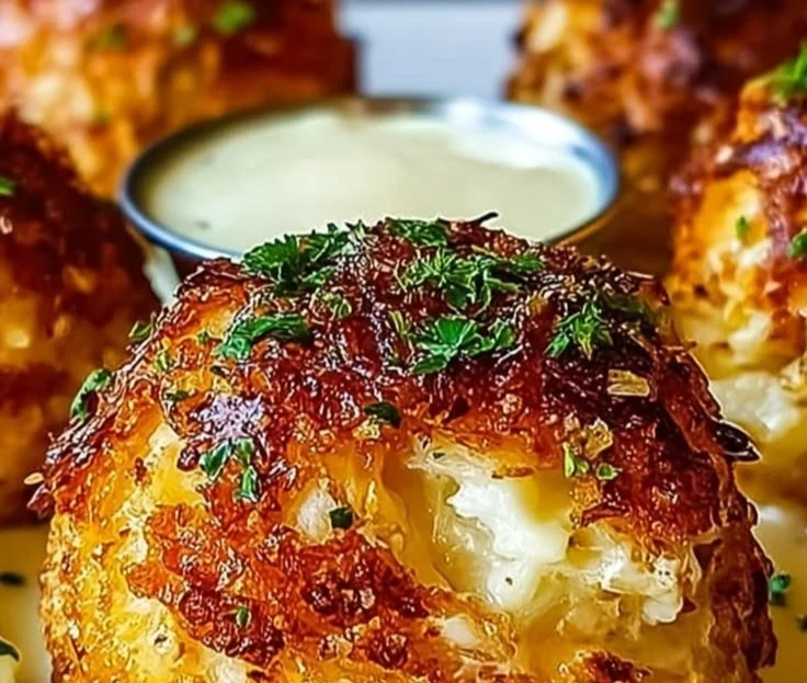 Delicious crab bombs ready to be served at a seafood restaurant.