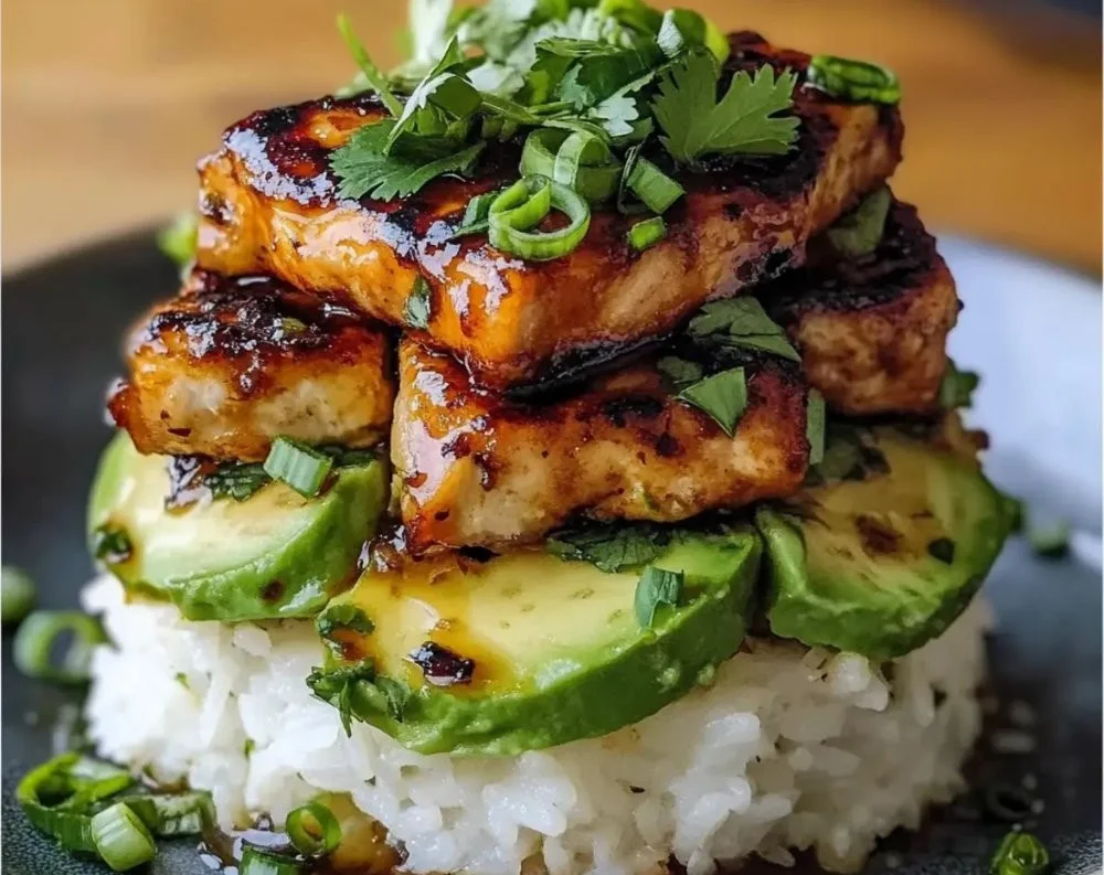 Delicious Fresh Honey Lime Chicken Stack plated with vibrant greens and lime wedges