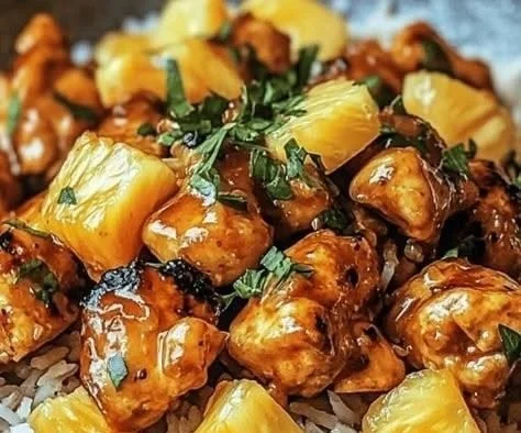 Delicious pineapple chicken rice served in a colorful dish