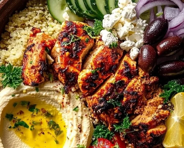 Delicious Mediterranean Chicken Bowl with fresh vegetables and herbs