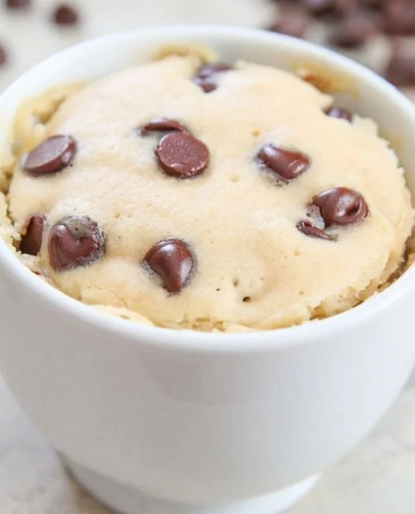Delicious microwave chocolate chip mug cake served in a mug.