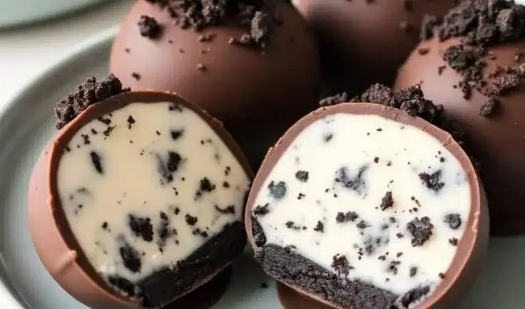 No-bake cookies and cream cheesecake balls served on a plate