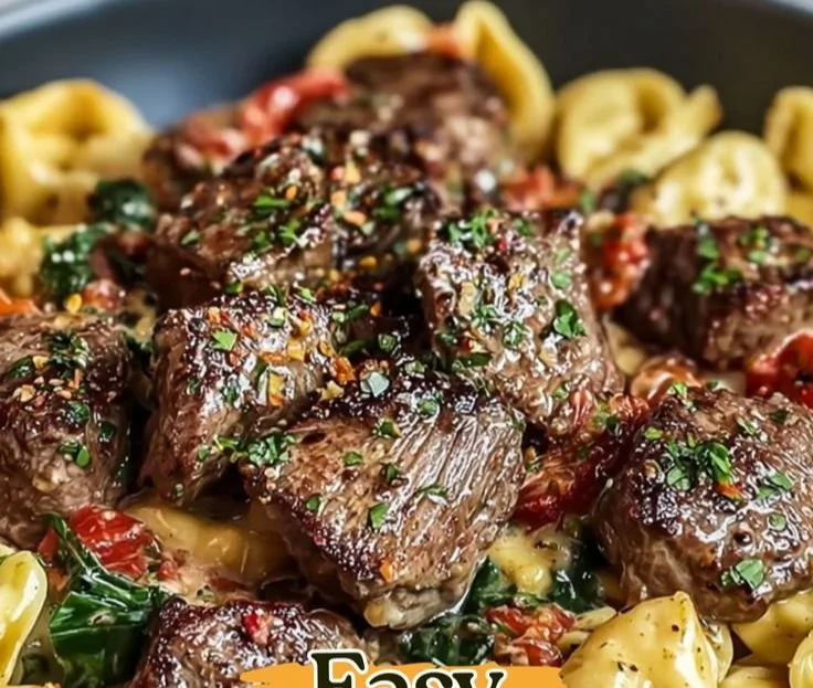 One-Pan Cowboy Butter Tortellini with steak bites and fresh herbs
