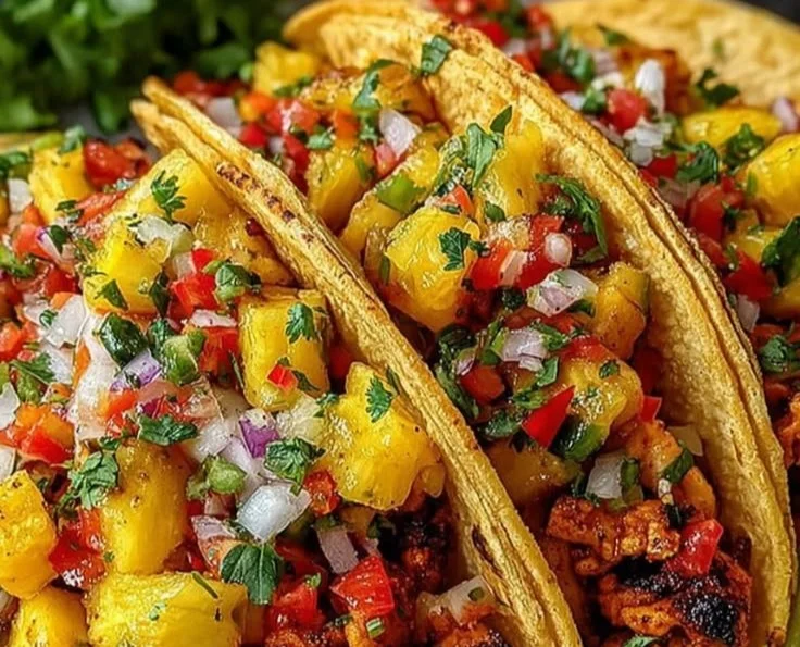 Delicious Pineapple Chicken Tacos served with fresh ingredients and vibrant flavors