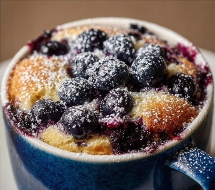 Delicious blueberry mug cake made quickly in a microwave