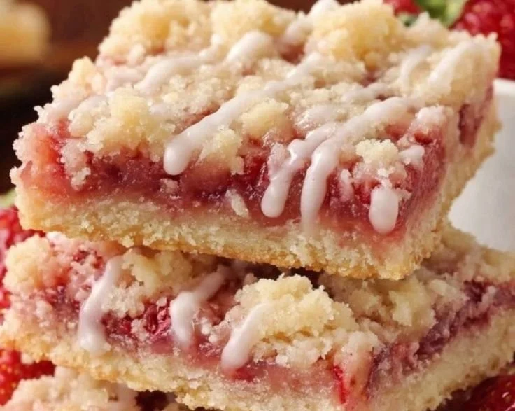 Delicious strawberry shortcake bars topped with fresh berries and whipped cream.