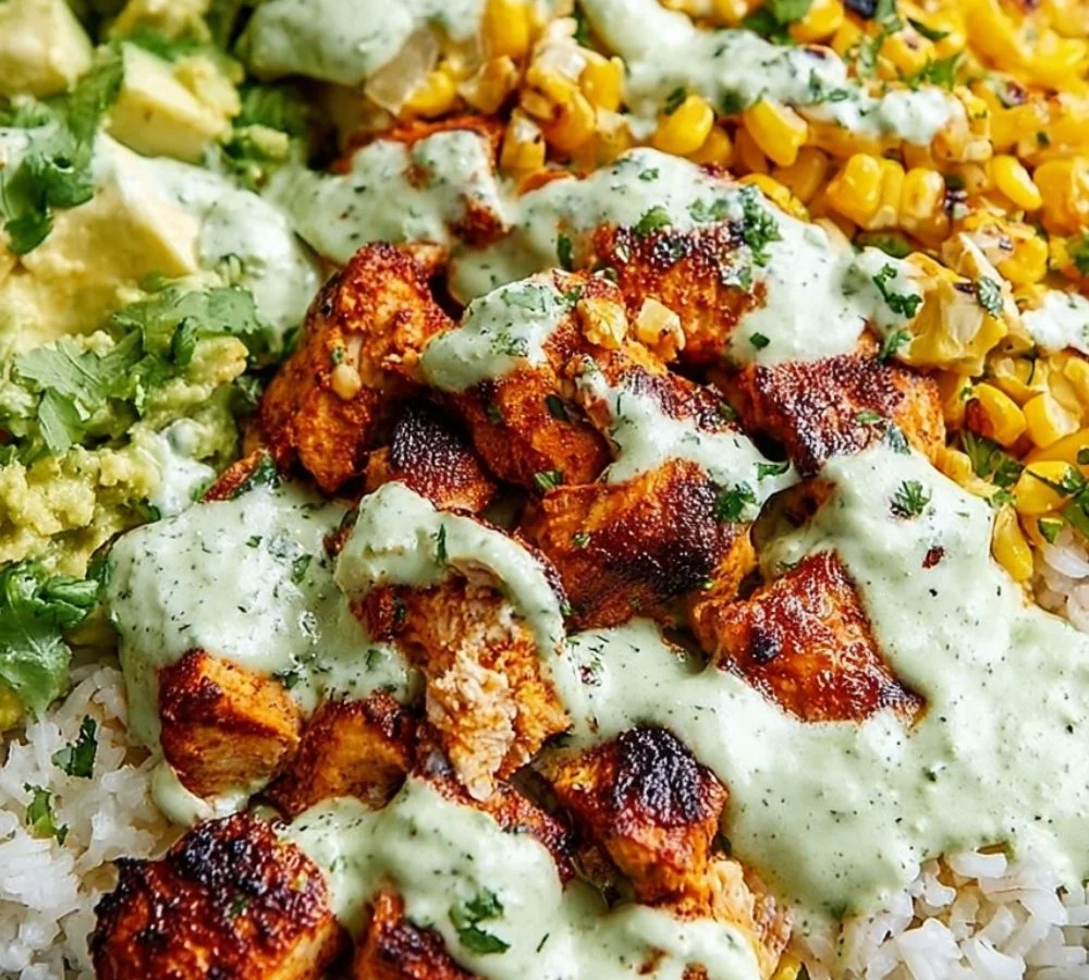 Delicious Street Corn Chicken Rice Bowl with tender chicken and vibrant corn