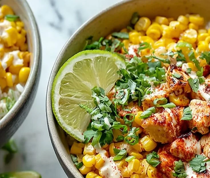 Delicious Street Corn Chicken Rice Bowl featuring grilled chicken and fresh corn