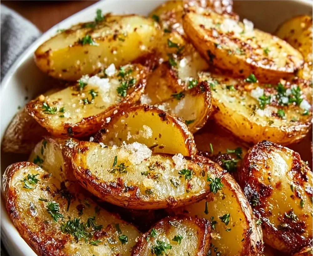 Crispy Greek Potatoes with Lemon Flavor served on a plate