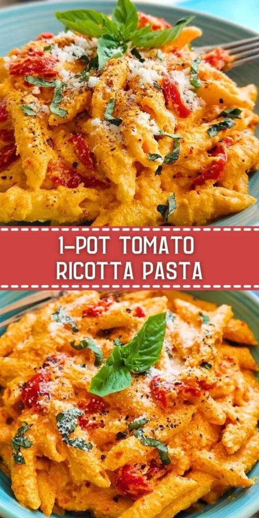 1-pot Tomato Ricotta Pasta with fresh tomatoes and creamy ricotta