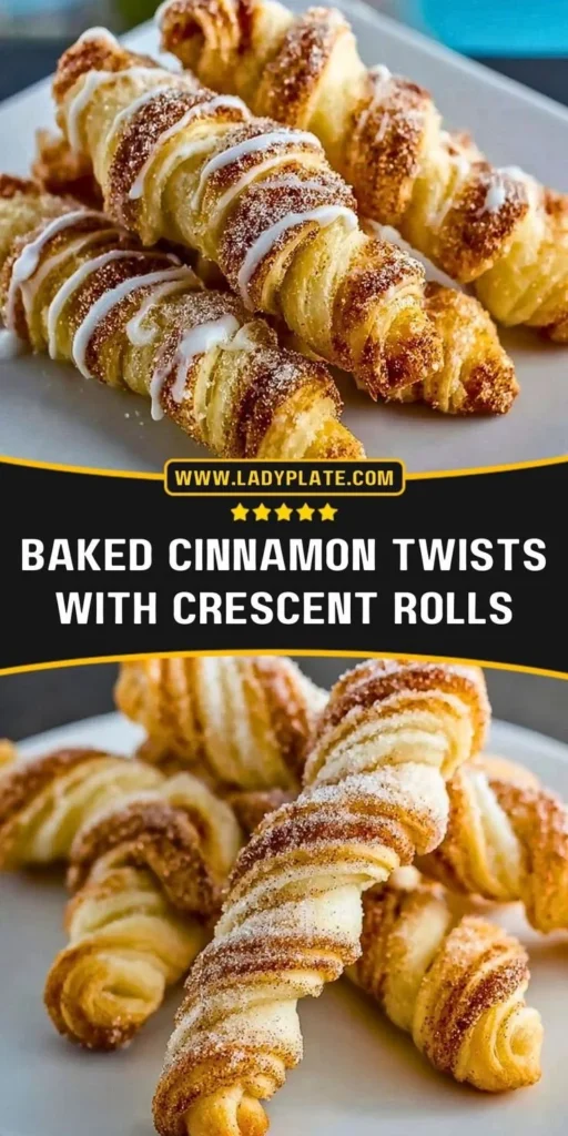 Delicious baked cinnamon twists on a plate, sprinkled with sugar and cinnamon.