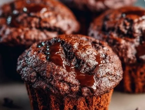 Bakery-style double chocolate zucchini muffins fresh out of the oven