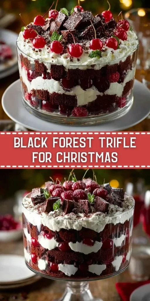 Delicious Black Forest Trifle with layers of chocolate and cherries