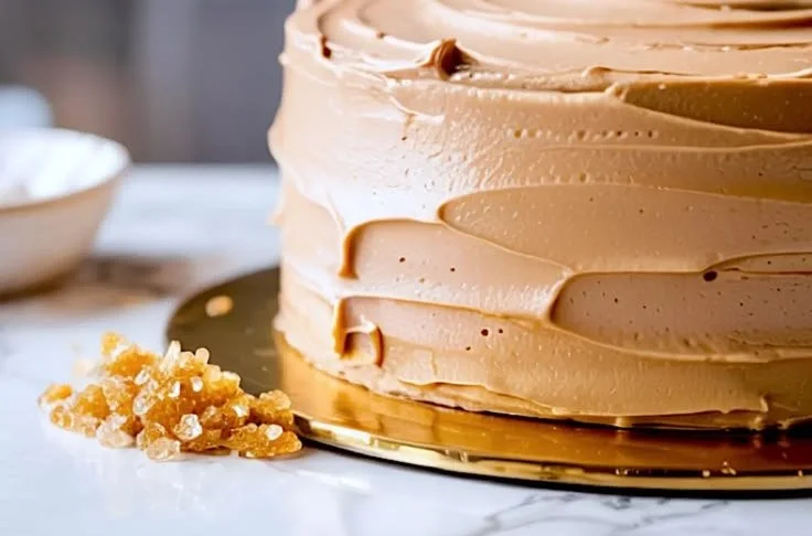 Delicious Brown Sugar Frosting on a cake with a rustic design