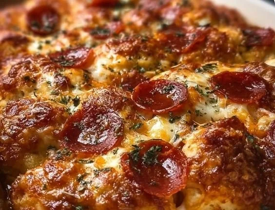Delicious Bubble Up Biscuit Pizza Casserole served on a plate