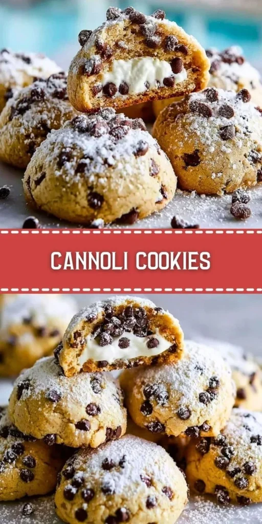 Delicious homemade cannoli cookies with creamy filling and chocolate chips.