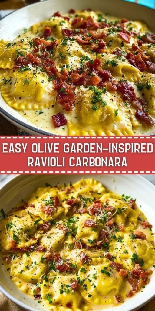 Homemade Carbonara Ravioli with creamy sauce and crispy pancetta