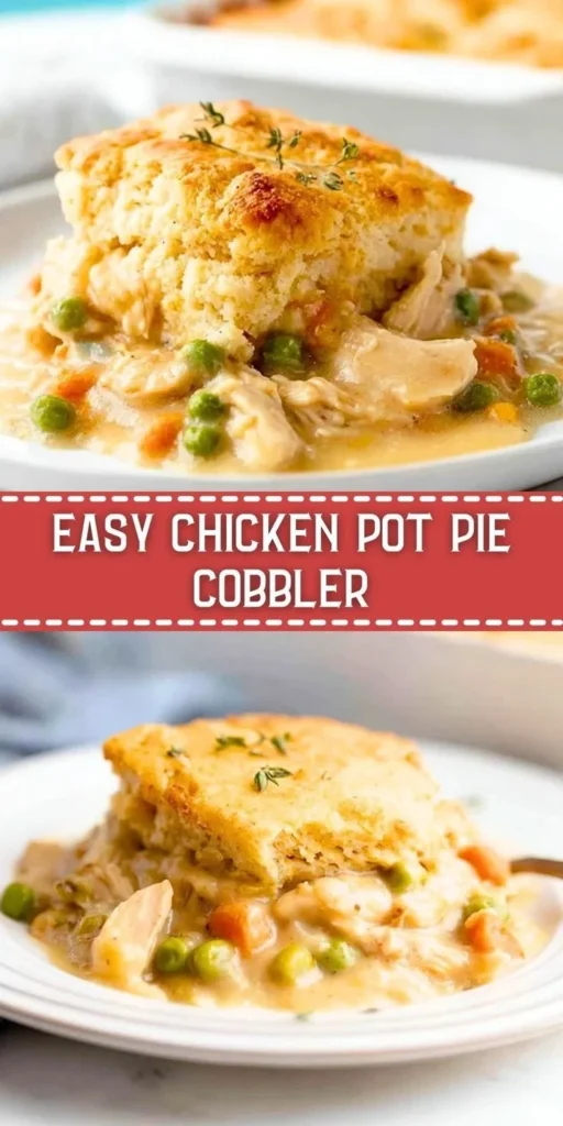 Delicious chicken pot pie cobbler served in a rustic dish