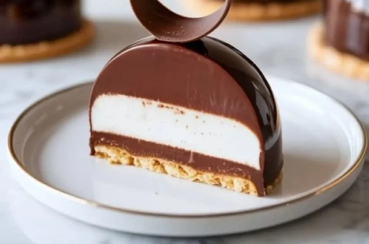 Decadent Chocolate Dome dessert featuring a glossy chocolate exterior and rich filling