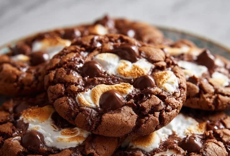 Delicious Chocolate Marshmallow Swirl Cookies on a plate