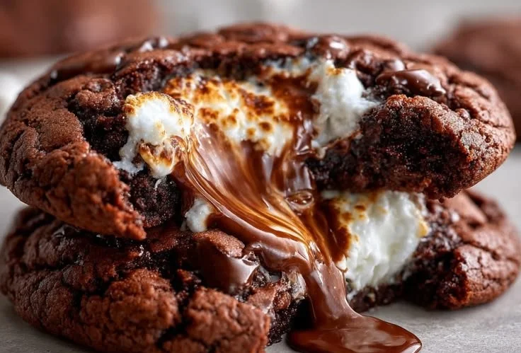 Delicious homemade Chocolate Marshmallow Swirl Cookies on a baking tray