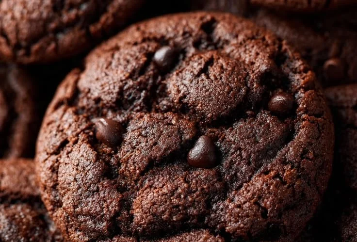 Freshly baked chocolate muffin cookies on a cooling rack.