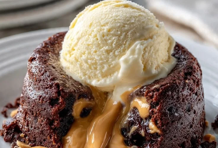 Decadent Chocolate Peanut Butter Lava Cake with a molten center