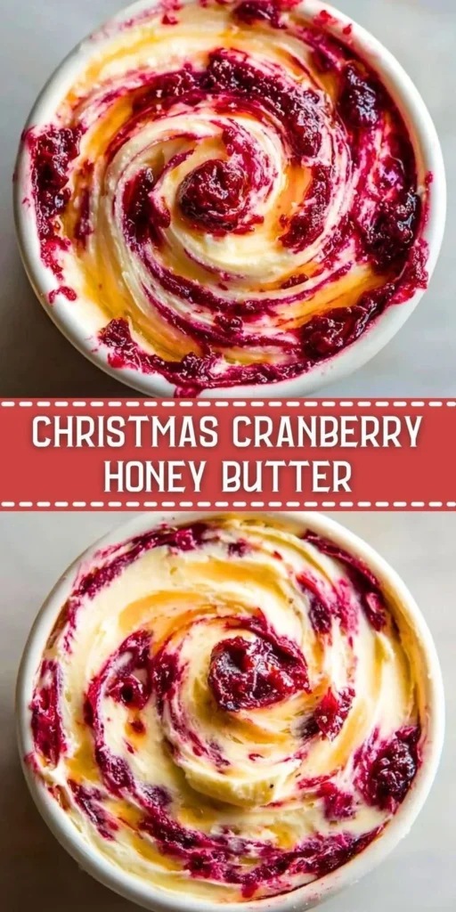 Christmas Cranberry Honey Butter spread on toast with cranberries and honey