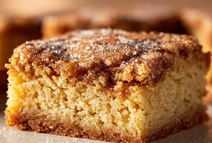 Freshly baked Cinnamon Sugar Blondies with a sprinkle of cinnamon sugar