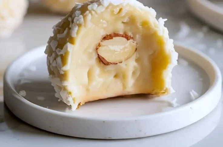 Delicious Coconut Almond Truffles coated in coconut flakes and almonds