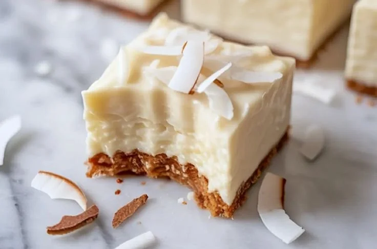 Delicious Coconut Rum Snow Squares for a tropical dessert treat