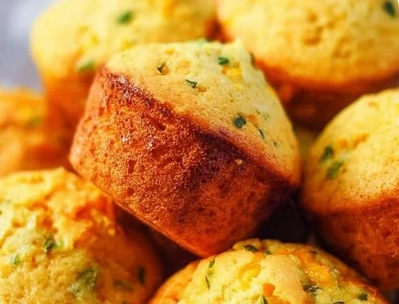 Jalapeño cheddar cornbread muffins fresh out of the oven
