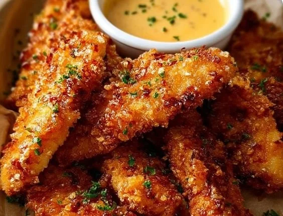 Delicious Crack-Style chicken tenders served with dipping sauce