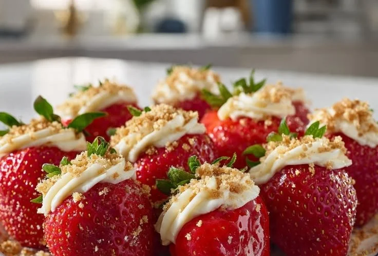 Deviled strawberries filled with creamy filling, a delicious dessert idea.