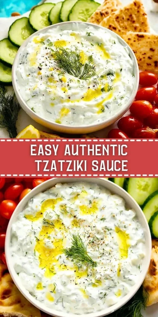 Bowl of easy authentic tzatziki sauce with cucumber and herbs