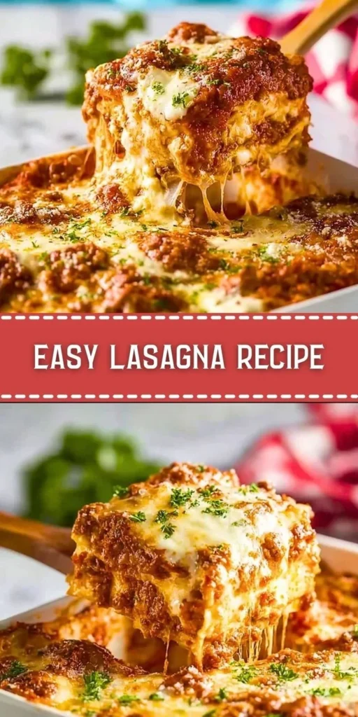Delicious easy lasagna with layers of cheese and sauce ready to serve.
