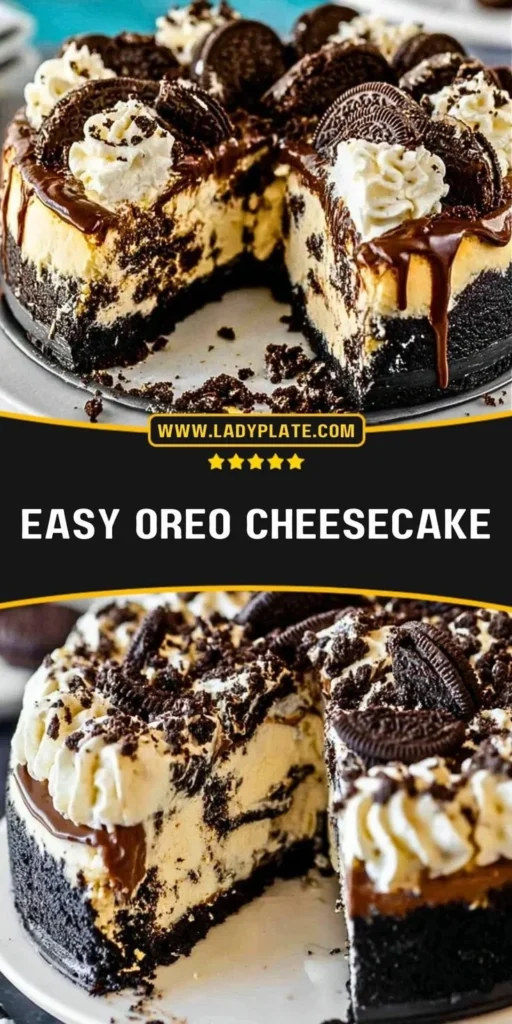 Easy Oreo cheesecake recipe with cookies and cream topping.