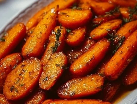 Deliciously glazed carrots served as a colorful side dish