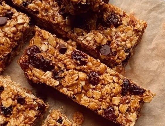 Chewy granola bars made with oats, nuts, and dried fruits.