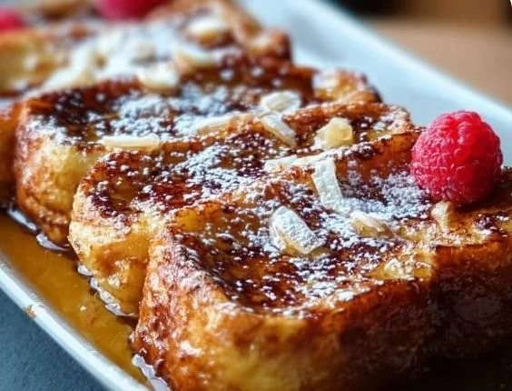 Hawaiian Roll French Toast Bake with fresh fruits and syrup