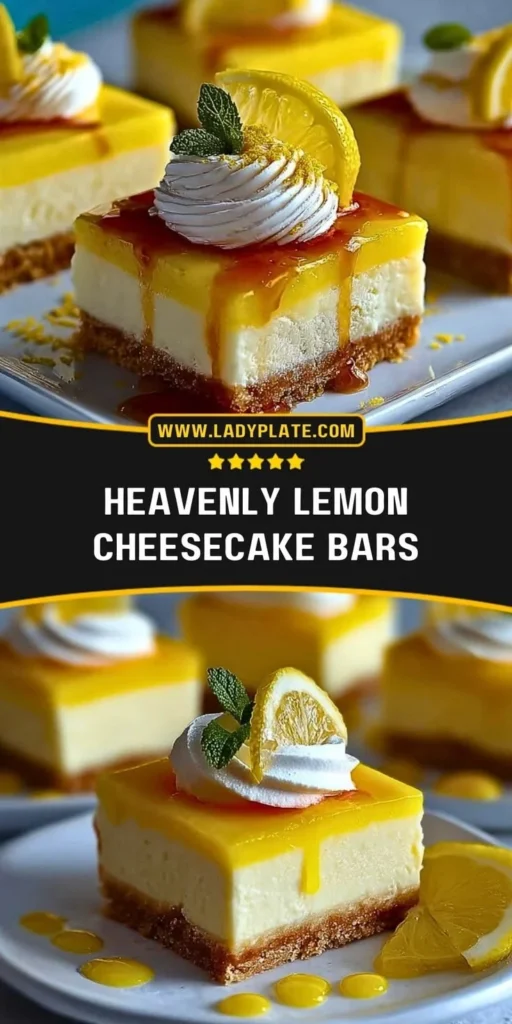 Heavenly lemon cheesecake bars topped with fresh lemon zest and whipped cream