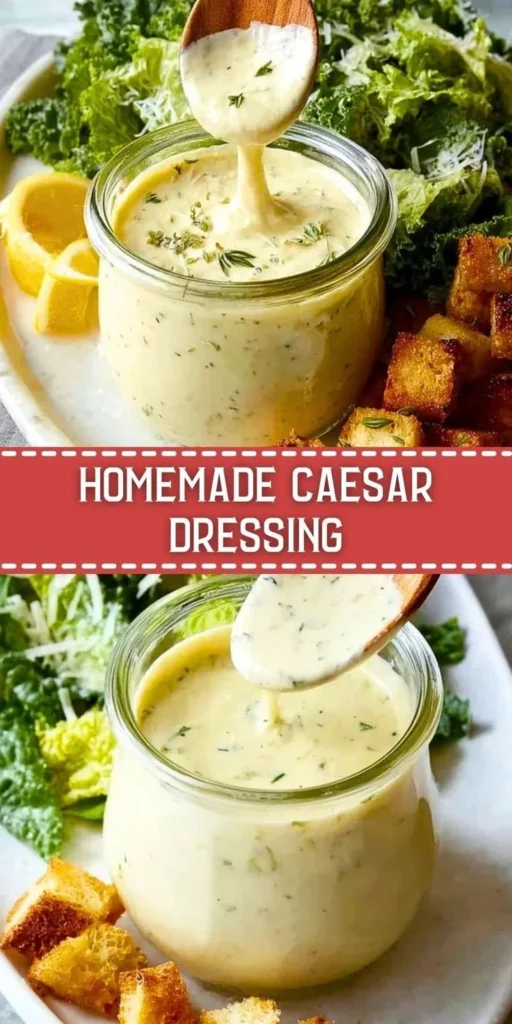 Bowl of homemade Caesar dressing with fresh ingredients and a whisk.