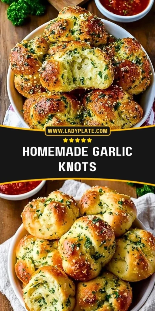 Freshly baked homemade garlic knots with a buttery garlic glaze