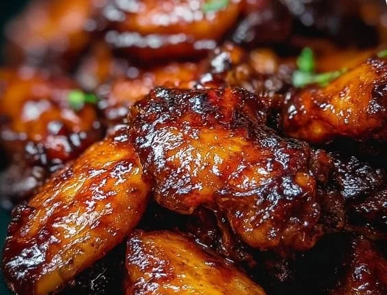 Delicious honey BBQ wings served on a platter with dipping sauce